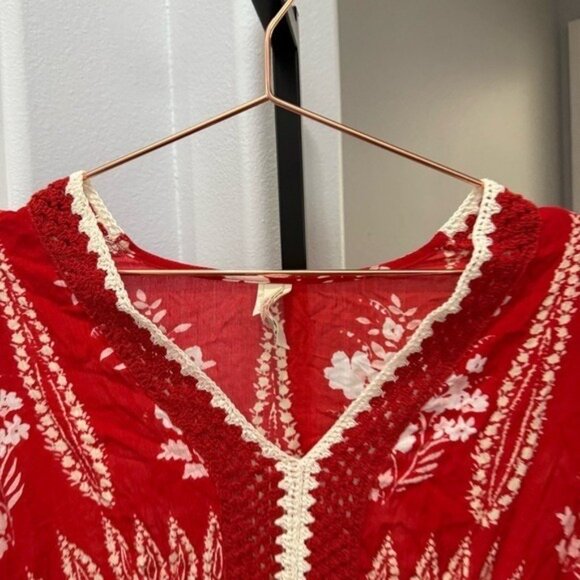 RAGA Luisa Red Boho Print Flare Sleeve Mini Dress Size Small Revolve Beach - Picture 3 of 6